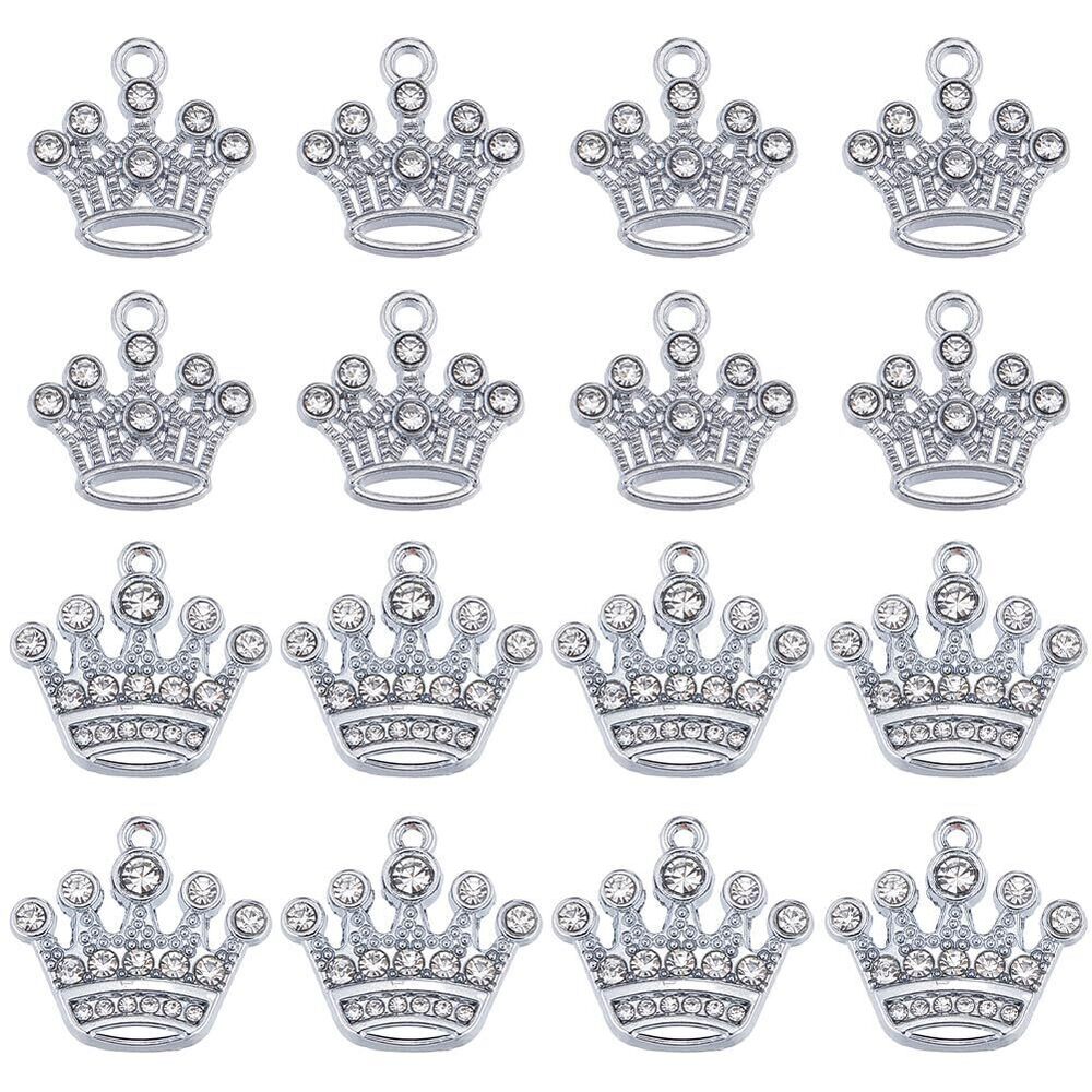 2197 1 Box 2 Sizes Crown Charms Silver Tiara Charm Bulk Vintage Alloy